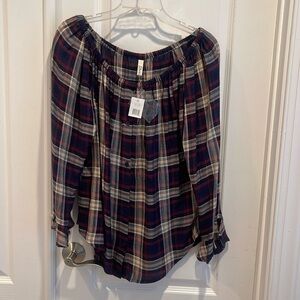 NWT plaid lightweight rayon top